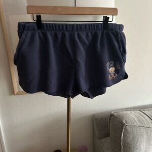 Grayson Threads Women's Navy Blue Bear Usa Graphic Jogger Shorts Size L